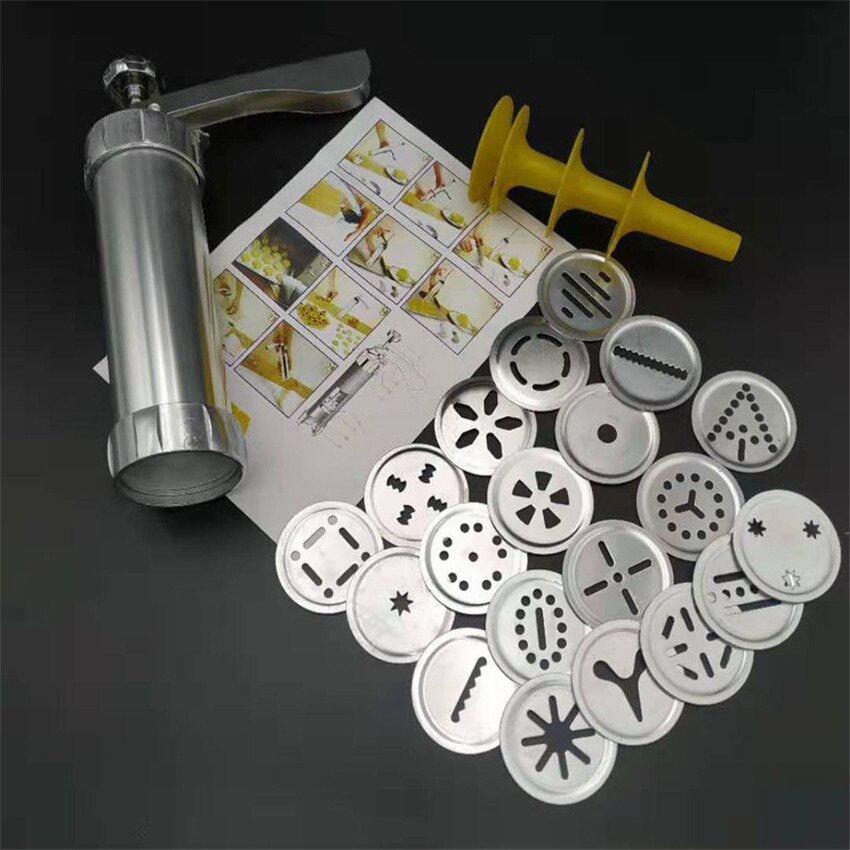 
  
  Hot Manual Cookie Press Stamps Set Baking Tools 24 In 1 With 4 Nozzles 20 Cookie Molds Biscuit Maker Cake Decorating Extruder
  
