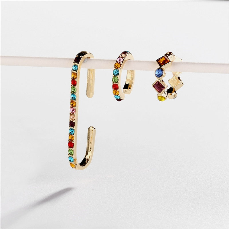 
  
  Women CZ Rainbow Earrings Cubic Zirconia Ear Cuff Set for Female Trendy Gold Huggie Clip on Earrings Earcuff Crystal Jewelry
  
