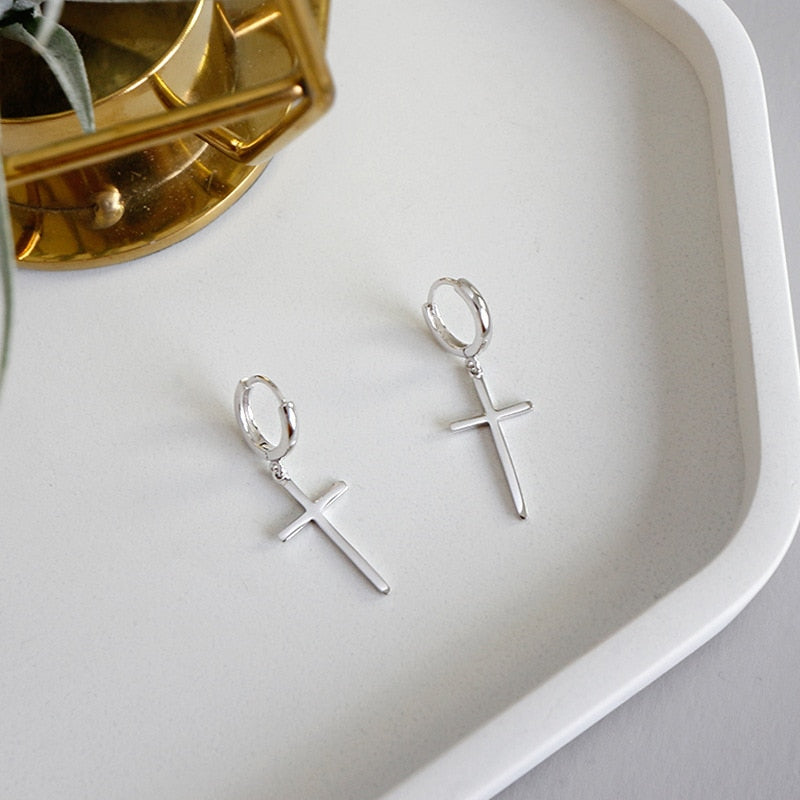 
  
  Flyleaf 925 Sterling Silver Cross Dangle Earrings For Women New Trend Lady Fashion Jewelry Pendientes Mujer Moda
  
