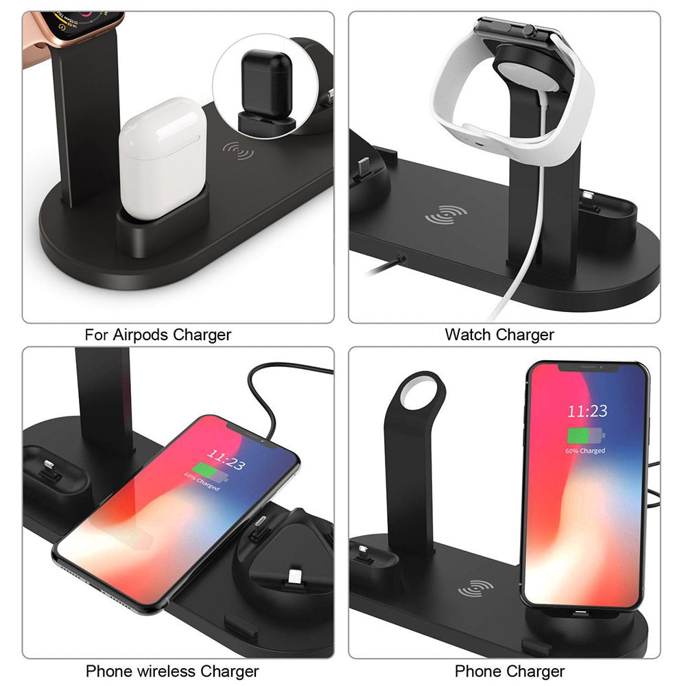 
  
  4 in 1 Wireless Charging Dock Station For Apple Watch iPhone X XS XR MAX 11 Pro 8 Airpods 10W Qi Fast Charger Stand Holder
  
