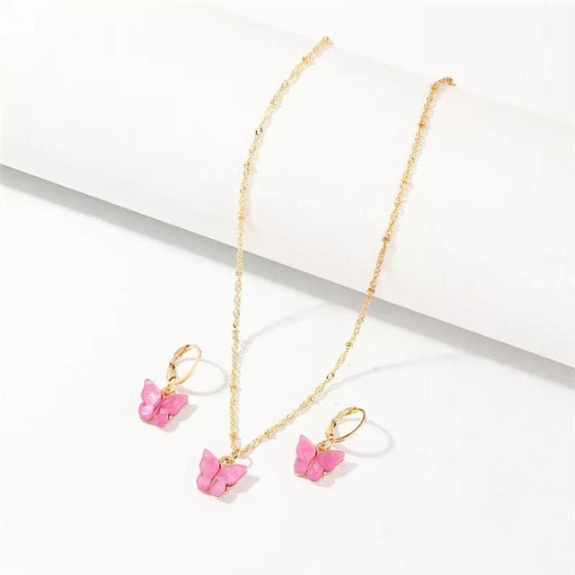 
  
  2pcs/set Fashion Acrylic Butterfly Stud Cute Butterfly Pendant Necklace For Women Colorful Girls Jewelry Gifts
  
