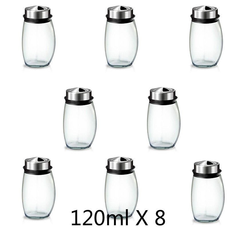 Rotating Cruet Condiment Seasoning Jars Set for Spices Pepper Sprays Bottles Salt Shakers Holder Kitchen Storage Rack Organizer