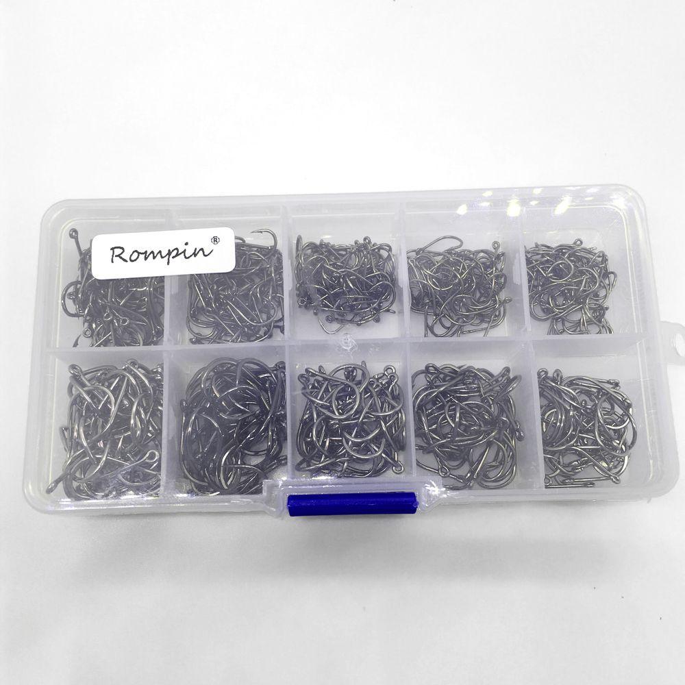 
  
  Rompin 500pcs/set mixed size #3~12 high carbon steel carp fishing hooks pack with hole with Retail Original box Jigging Bait
  
