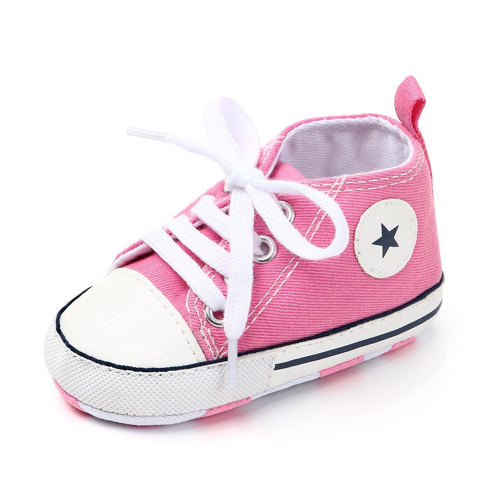 Baby Shoes Boy Girl Star Solid Sneaker Cotton Soft Anti-Slip Sole Newborn Infant First Walkers Toddler Casual Canvas Crib Shoes