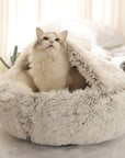 Pet Dog Cat Bed Round Plush Cat Warm Bed House Soft Long Plush Bed For Small Dogs For Cats Nest 2 In 1 Cat Bed