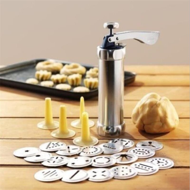 
  
  Hot Manual Cookie Press Stamps Set Baking Tools 24 In 1 With 4 Nozzles 20 Cookie Molds Biscuit Maker Cake Decorating Extruder
  
