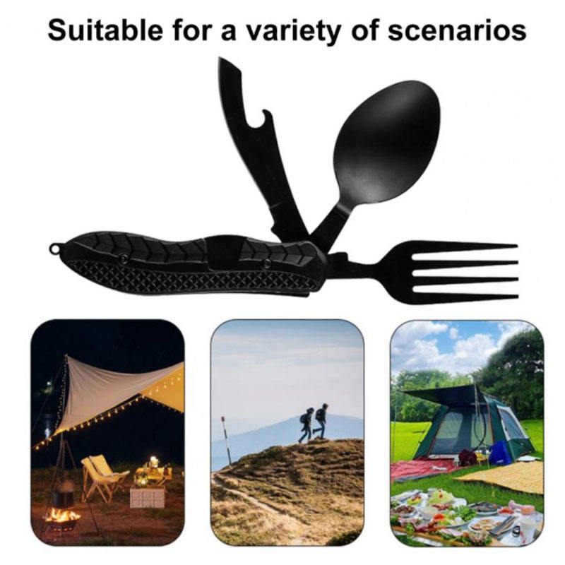 
  
  Multifunctional camping tableware stainless steel knife fork spoon, outdoor portable survival eating tools
  
