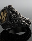 Classic Fashion Bohemian Black M Letter Stainless Steel Rings for Men Hip Steampunk Motorcycle Ring Men Wedding Jewelry