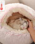 Pet Dog Cat Bed Round Plush Cat Warm Bed House Soft Long Plush Bed For Small Dogs For Cats Nest 2 In 1 Cat Bed