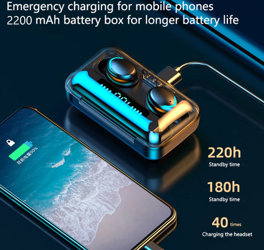 
  
  TWS Bluetooth 5.0 Earphones 2200mAh Charging Box Wireless Headphone 9D Stereo Sports Waterproof Earbuds Headsets With Microphone
  
