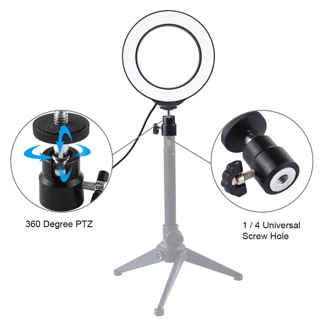 
  
  12cm USB 3 Modes Dimmable LED Ring Vlogging Photography Video Lights with Cold Shoe Tripod Ball Head
  
