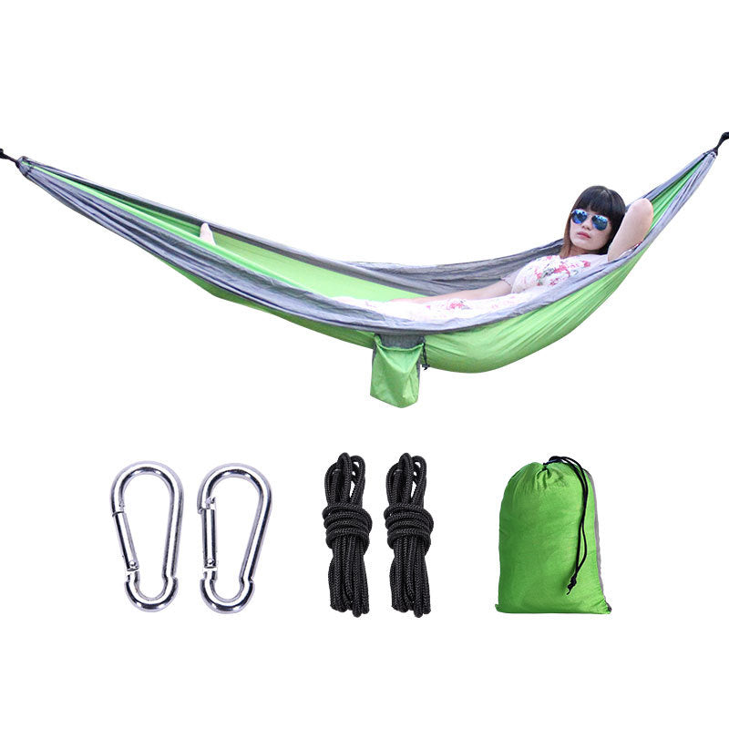 
  
  Outdoor Hammock Camping Single And Double Parachute Fabric Color Matching Hammock Widened Swing Indoor Leisure
  
