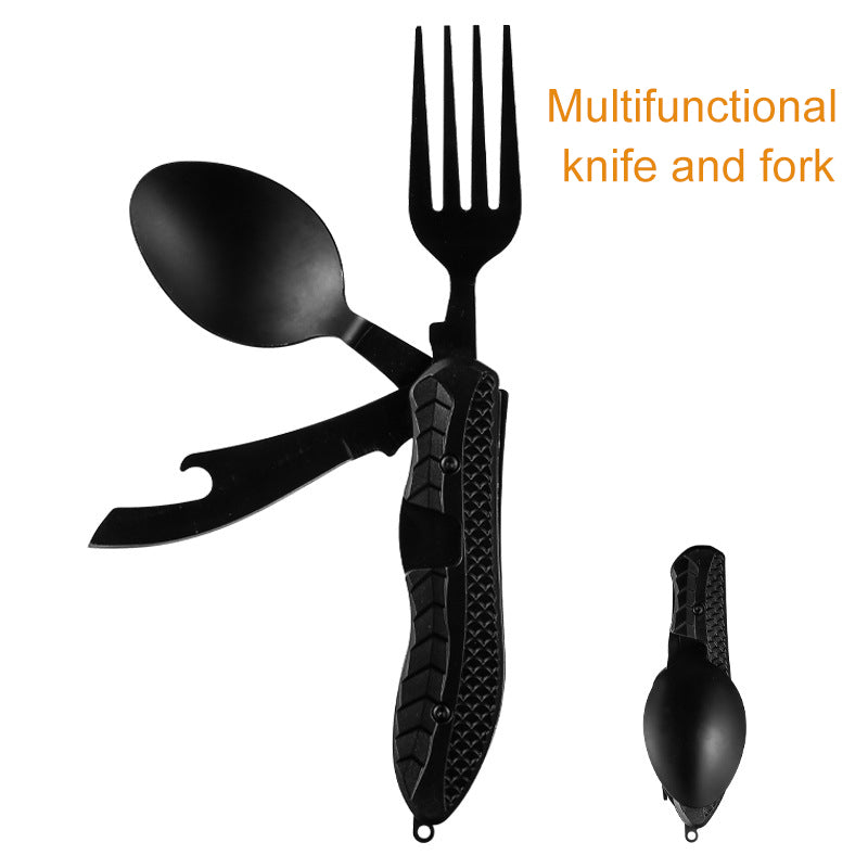 
  
  Multifunctional camping tableware stainless steel knife fork spoon, outdoor portable survival eating tools
  
