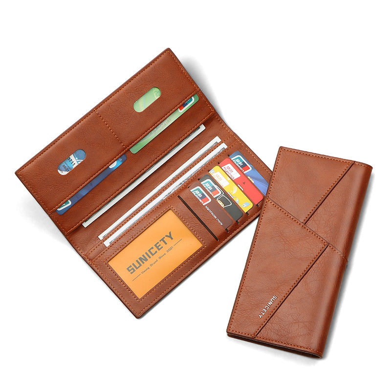 
  
  New Multi-Function Anti-Theft Brush Soft Leather Clip Long Ultra-Thin Splicing Two Fold Men's Wallet
  
