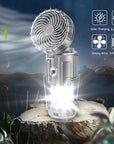 Portable Outdoor LED Camping Lantern With Fan Solar Charge Rechargeable Light Hanging Tent Lamp Fish Flashlight