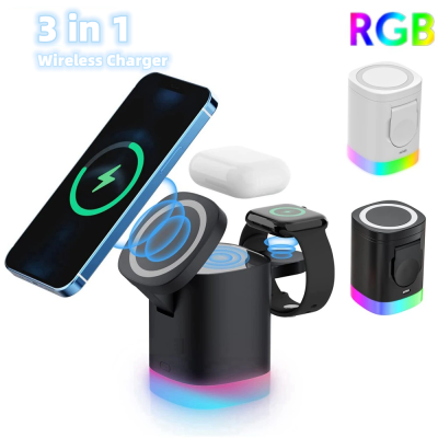 
  
  3 In 1 Magnetic Wireless Fast Charger For Smart Phone RGB Ambient Light Charging Station For Airpods IWatch
  
