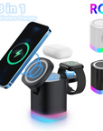 3 In 1 Magnetic Wireless Fast Charger For Smart Phone RGB Ambient Light Charging Station For Airpods IWatch