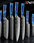 XITUO kitchen knives Set Exquisite blue resin handle Laser Damascus pattern Chef knife Santoku Cleaver Slicing Knives Best Gift