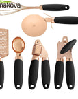 7 Pcs Kitchen Gadget Set Copper Coated Stainless Steel Utensils with Soft Touch Rose Gold Garlic Press Pizza Cutter