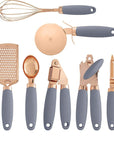 7 Pcs Kitchen Gadget Set Copper Coated Stainless Steel Utensils with Soft Touch Rose Gold Garlic Press Pizza Cutter