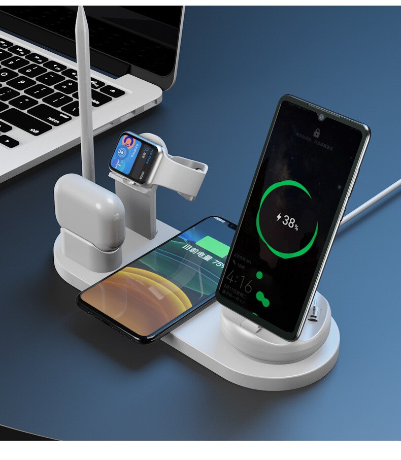 
  
  10W 7 in 1 Wireless Smart Desk Charging Dock Station Fast Charge Multifuntional Mobile Phone Watch Headsets Charging Station
  
