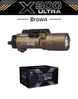 Tactica Flashlight X300-B/X300U-B/XU35: metal pistol gun strobe LED lights for 20mm rails, ideal for airsoft and hunting.