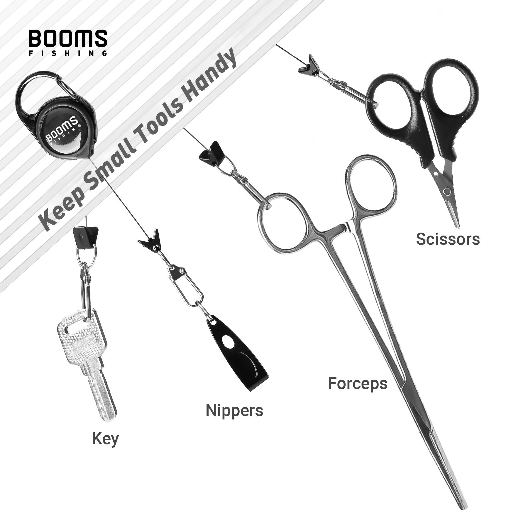 
  
  Booms Fishing RG1 Fly Fishing Retractor Tools Extractor Keeper Retractable Key Chain Reel Badge Holder Tackle Boxes Accessories
  
