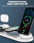 6 in 1 Wireless Charger Dock Station for iPhone/Android/Type-C USB Phones 10W Qi Fast Charging For Apple Watch AirPods Pro