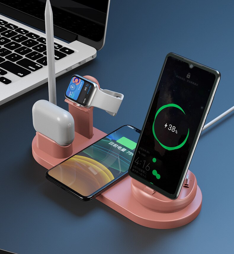 
  
  10W 7 in 1 Wireless Smart Desk Charging Dock Station Fast Charge Multifuntional Mobile Phone Watch Headsets Charging Station
  
