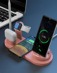 10W 7 in 1 Wireless Smart Desk Charging Dock Station Fast Charge Multifuntional Mobile Phone Watch Headsets Charging Station