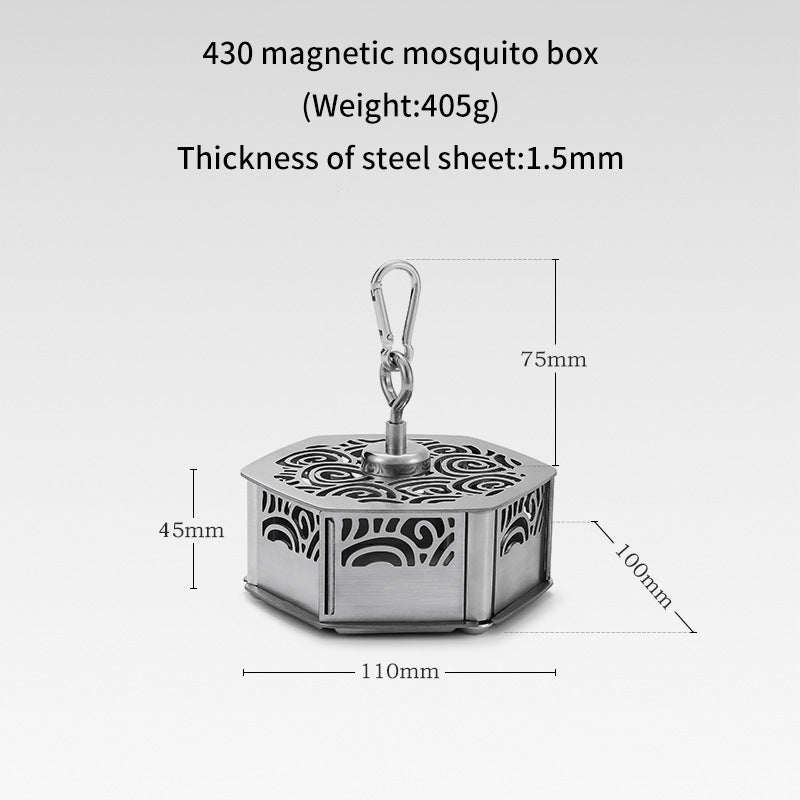 
  
  Outdoor Magnetic Mosquito Incense Box Camping Portable Stainless Steel Windproof Hollow Multi functional Mosquito Incense Plate
  
