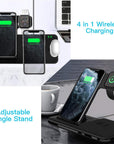 15W Qi Fast Wireless Charger Stand For iPhone 11 XR X 8 Apple Watch 4 in 1 Foldable Charging Dock Station